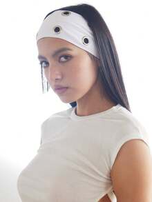 1条女士朋克风金属孔眼柔软弹力宽发带，弹力金属宽边休闲发饰，适合甜美酷炫的街头风，Y2K风格。头巾式发带，秋冬季度假发带，女士优雅围巾，女士头巾，柔软头巾 - 彩色 - 查看 16