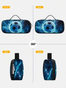 Kids Pencil Case With Soccer Ball Print, 3 - Layer Large Capacity, Cute Handle For Back To School, Multi-Slot Boys Mark Pouch With Zipper Compartments For Office School - Pencil Case - View 7