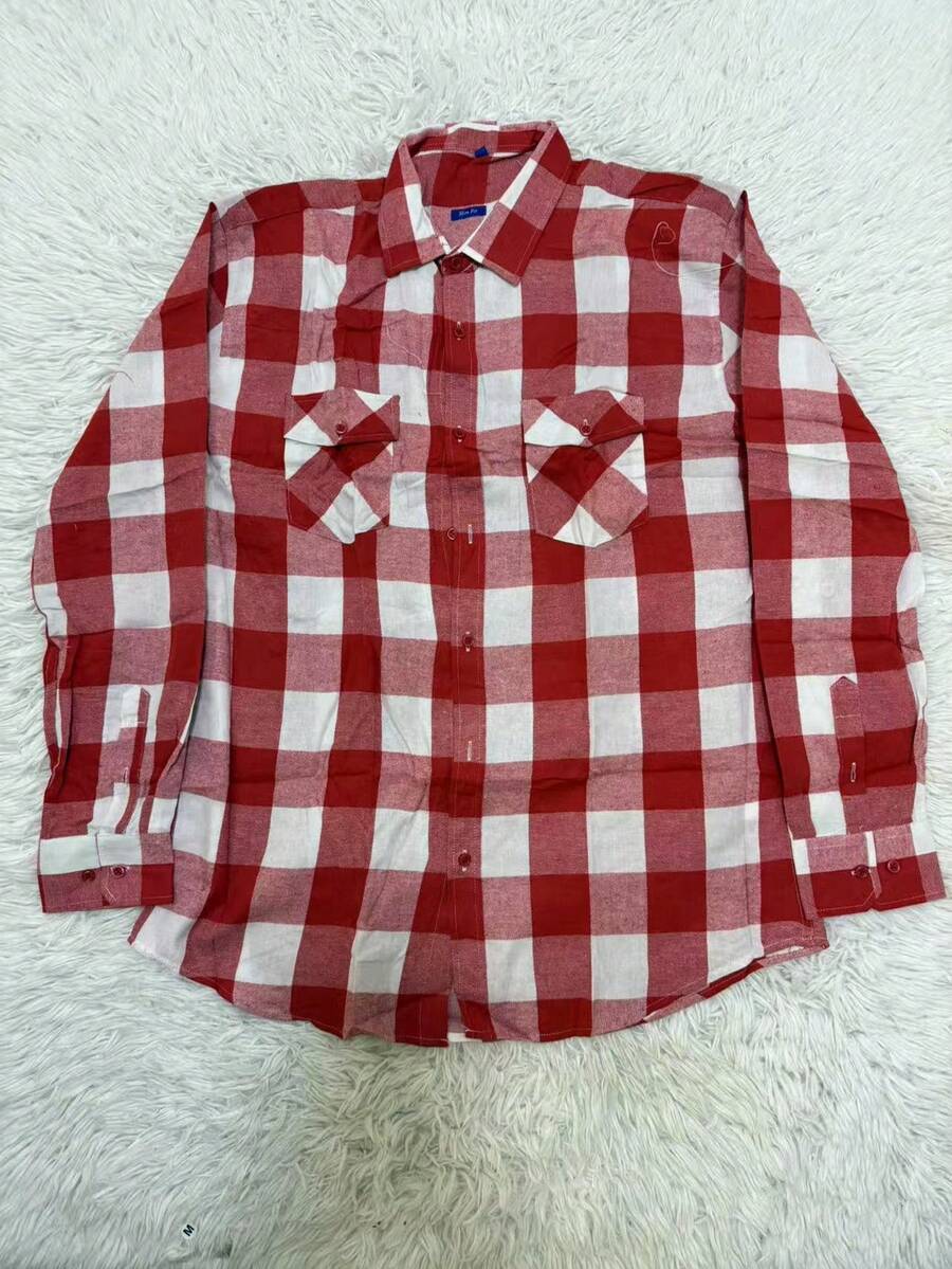 Camisa Xadrez FLANELADA Masculina Manga Longa Slim COM BOLSO - Vermelho e Branco - Visão 1
