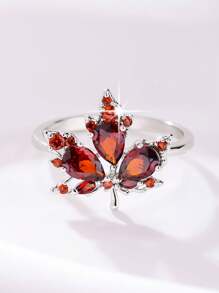 1pc Elegant Minimalist Fashion Maple Leaf Design Zirconia Inlaid Ring, Suitable For Daily Wear, Couple Dates, And As Gifts For Friends