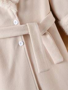 Girls' Autumn/Winter Overcoat, Girls' Furry Collar Long Sleeve Single-Breasted Jacket, Warm & Comfortable Soft Skin-Friendly Fabric, Street Fashion Style, Casual Outerwear, Holiday Gift, Suitable For Various Occasions