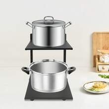 2 Tiers Pot Rack Organizer, Adjustable Pot Pan Stand Organizer Rack, Detachable Kitchen Pan Holder Organiser Stand For Kitchen Counter Cabinet - Black - View 2