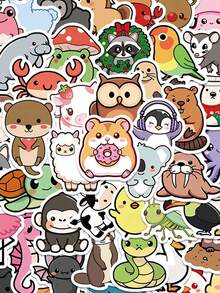 100pcs Cartoon Animals Sticker Aesthetic Cute Graffiti Decals For Laptop Luggage Computer Scrapbook Stationery Phone Sticker Kids Toy Gifts - Multicolor - View 9
