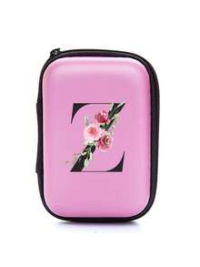 Borsa organizer in EVA con iniziali da A a Z, colore rosa, borsa per conservare cavi dati e linee USB per il viaggio, custodia per l'archiviazione di elettronica come cavi, caricabatterie, cuffie, porta auricolari per festival musicali. Accessori tech portatili e pratici per il viaggio, portafoglio con cerniera per conservare tutto il necessario. Adatto per viaggi, lavoro, scuola, conservazione di caricabatterie e organizzazione dei cavi nella camera da letto.