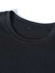 青少年女孩图案印花圆领长袖T恤，秋冬上衣 - 黑色 - 查看 4