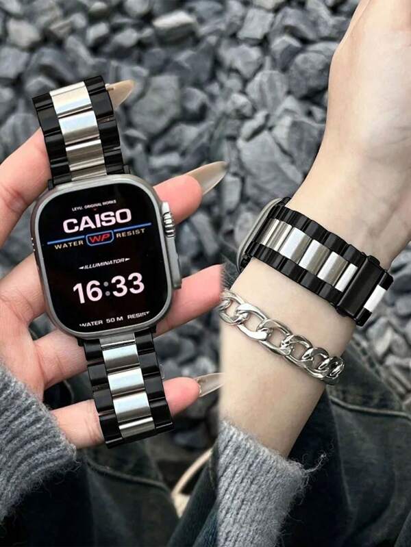 Business Stainless Steel Watchband Compatible With Apple Watch Band Apple Watch 42mm 38mm 40mm 41mm 44mm 45mm 46mm 49mm Fashion Smart Watch Replacement Apple Watch Strap For Series Ultra2 Ultra SE2 SE 10 9 8 7 6 5 4 3 2 1 For Women Men As A Gift For Students Returning To School