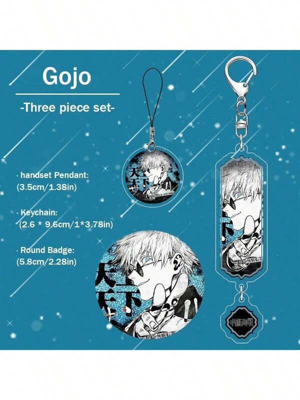 Jujutsu Kaisen 3 Teile Set: Gojo, Yuji, Sukuna, Geto, Nanami, Megumi mehrschichtige Acryl Schlüsselanhänger, Laser geschnittene Abzeichen, Handyschlaufen - Anime Paar Accessoires, Rucksack Dekoration, Geschenk für Freunde, Halloween, Valentinstag