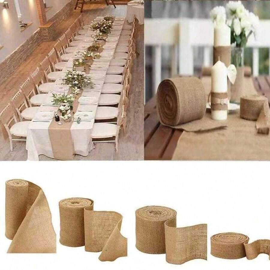 Cuộn vải đay 10M, khăn trải bàn bằng vải đay tự nhiên, vải đay, khăn trải bàn bằng vải đay, khăn trải bàn bằng vải đay cho đồ thủ công, đám cưới, trang trí bàn - Nhiều màu - Xem 1