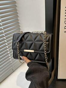 Fashion Solid Color & Printed Wide Strap Hard Handbag & Shoulder Bag, Women New Year Edition - Black - View 4