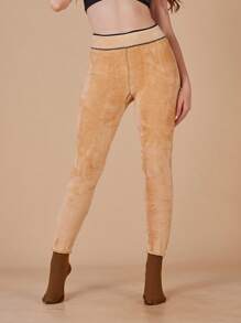 1 pieza Leggings de mujer de color negro sólido para invierno, sexy y transparente, talla grande, elástico, forro de felpa, pantalones térmicos, adecuado para otoño/invierno (0-15°C)