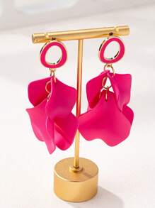 1 Pair Dopamine Layered Flower Drop Earrings, Suitable For Women To Wear On Vacation And Various Occasions