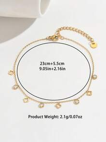 1pc Delicate Women Anklet With Tiny Four-Leaf Clover And Sparkling Zirconia, Suitable For Various Occasions - Yellow Gold - View 9