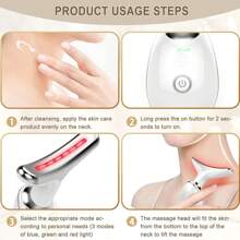 1 Peça Massageador de Rosto e Pescoço, Massageador de Drenagem Linfática, Massageador Facial de Cuidados com a Pele de 7 Cores LED para Mulheres, Ferramenta de Cuidados com a Pele