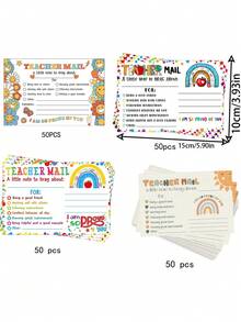 Rainbow Happy Mail Teacher's Classroom Note Cards For Parents, Used For Positive Behavior Encouragement, 50pcs/Pack, Universal Paper Labels For Preschool And Primary School Back To School - Multicolor - View 11