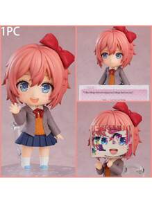 Doki Doki Literature Club! Anime Character Cute Girl Action Figure Models, Approx. 18CM Height, Monika, Sayori, Natsuki, Yuri Figurines, Anime Desktop Decor Collectibles, Doki Doki Literature Club Merchandise (Transparent Or White Base Randomly Included) - Multicolor - View 18