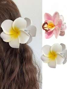 1/2 件优雅女士仿真兰花发爪夹，简约时尚发饰，适合发髻，适合日常外出、旅行、度假、海滩配饰秋冬发夹女士发饰