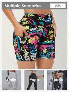 1pcs Women's High-Waisted Tie-Dye Biker Shorts - Super Soft No-See-Through Workout Shorts, 4-Way Stretchy Yoga & Running Shorts With Vibrant Prints For Gym, Yoga & Casual - 1pcs (printing color) - 查看 4