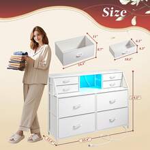 EnHomee 8 Drawers Dresser With Fabric Storage & LED Lights & Charging Station For Bedroom , Nightstand With Open Shelf For Living Room And Entryway, Easy To Assemble, White - 查看 5