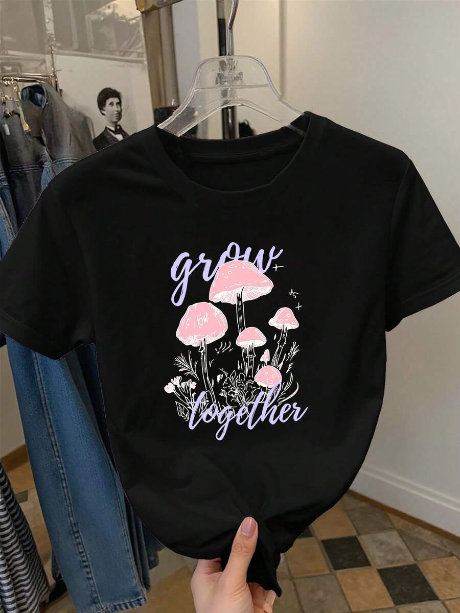 Mujer Camiseta de mujer México Envío Tela transpirable de alta calidad Manga suelta Estampado de Lavado a máquina Fresco Deportes Cuello redondo Casual Manga corta Versátil Nueva Era Lavable a máquina, top casual de cuello redondo de deportes de trabajo estudiantil, moda cómoda y moderna |vestidos de mujer verano almacen local - Negro - Ver 1