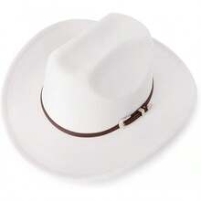 Classic Western Felt Cowboy Hat With Wide Brim For Outdoor Use - 1 Pc Style 2: White - View 5