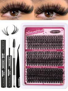 A DIY Eyelash Extension Kit - Mixed Lengths Of 10-16Mm, Featuring 10D, 20D, 30D, And 40D Clusters, Cat Eye, Cosplay, Russian Volume, Natural, Thick, And Dramatic Styles, Including Adhesive And Sealing Glue, Tweezers, Beginner-Friendly, 0.07Mm Thickness, D Curl, Suitable For Home Use. - Black and White - View 12