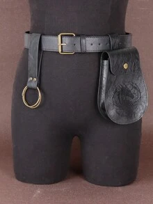 3 Peças Conjunto Cinto de Papai Noel em Couro PU Marrom com Bolsa de Cintura Vintage, Adequado para Fantasia de Natal, Pochete Cosplay