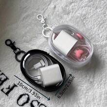 1PC Compact Clear Zippered Storage Bag With Keychain – Portable Organizer For Earphones, Chargers & Travel Accessories