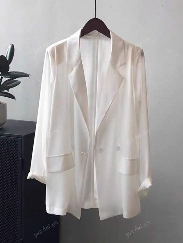 Chaqueta de mujer con solapa de botón, manga larga, de estilo casual elegante, vintage y minimalista, romántica