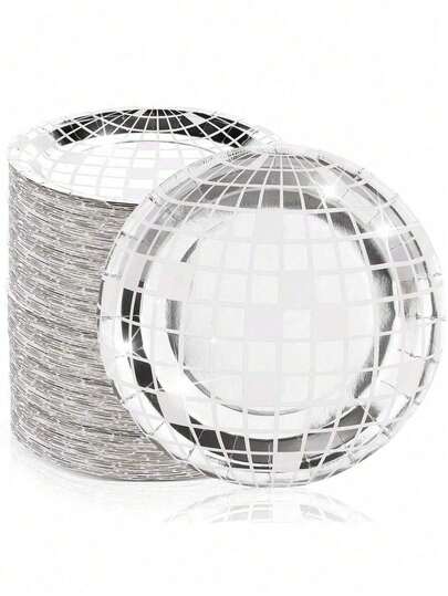10pcs Disco Ball Theme Tableware Set, Suitable For Wedding, Party, Birthday Party Decoration. Paper Plates Printed With Holographic Disco Ball Pattern, Can Be Used For Party Table Decoration. Silver Cutlery, 70s Birthday Decor, 80s 90s Dance Party, Bachelorette Party Decor, Bachelorette Party Favors, Wedding Bridal Shower Favors, Wedding Guest Favors.