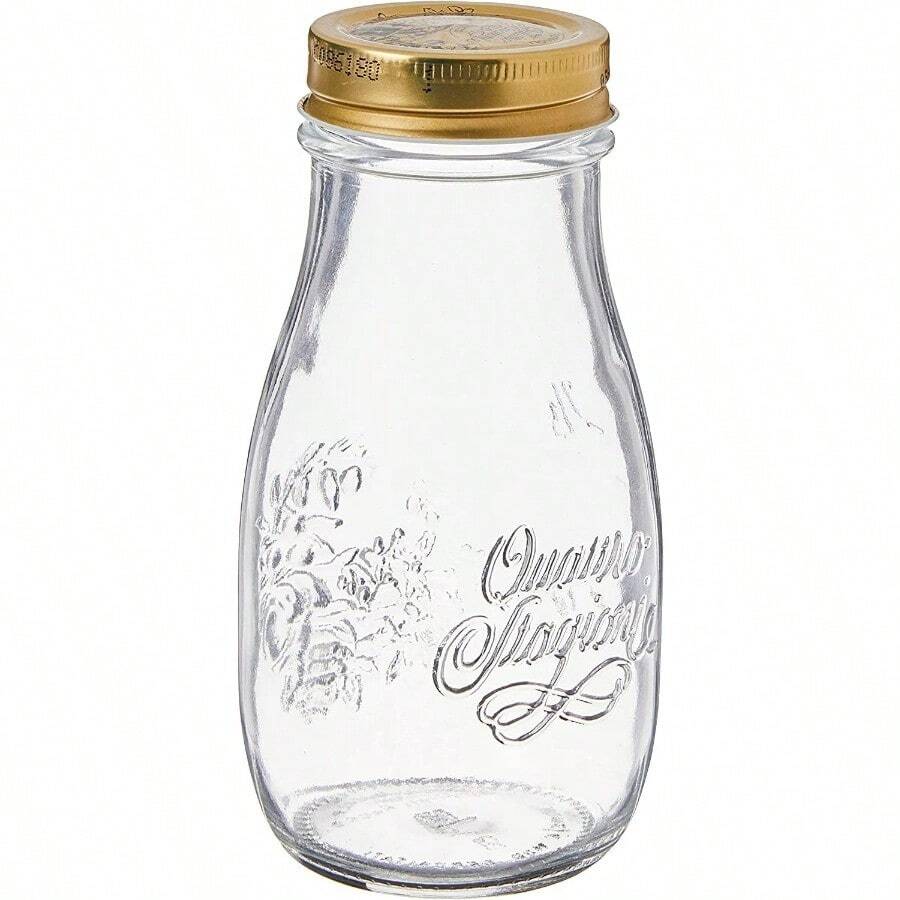 Four Seasons Glass Canning Jar And Drinking Bottle 13.5 Oz. With Gold Metal Sealing Lid Made In Italy. - 13.5 oz. - View 1