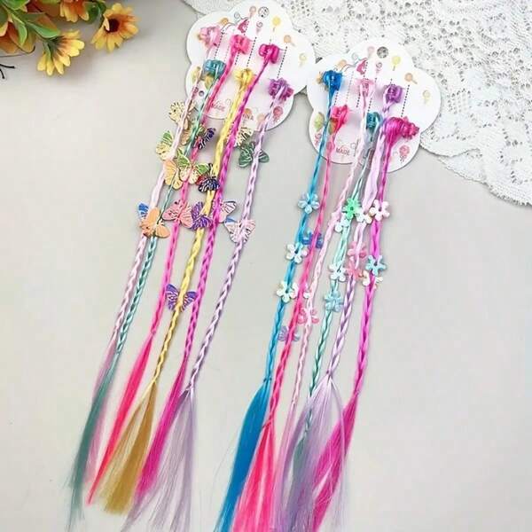 12 peças novos acessórios de cabelo trançados em forma de borboleta, lindos e coloridos, tranças de cabelo falsas com presilhas pequenas para dança de rua, presentes de aniversário/festa, acessórios para se vestir
