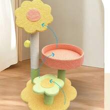 1 件彩色猫爬架和猫床三合一猫咪游乐场，3 层结构，剑麻杆，猫球玩具，耐用宠物用品 - 彩色 - 查看 1