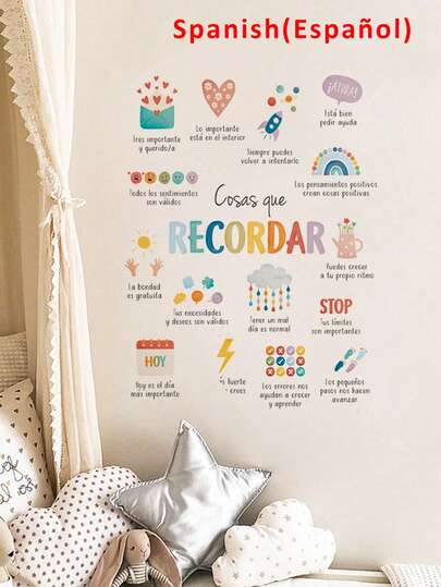 Consejos de memoria en español/inglés, pegatina decorativa para pared de oficina terapéutica en español o inglés, apta para habitación de niños, dormitorio, guardería, decoración de pared del hogar / decoración de temporada de vuelta al colegio