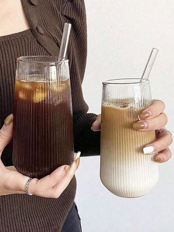 1pc Retro Vertical Stripe Glass Cup - Drink Cup, INS Style Coffee Mug Juice Cup, Transparent Heat-Resistant Water Cup, Suitable For Cafe/Home/Office, Photo Props Enhance Style - Enjoy Cool Drinks,Gifts For Women, National Day, Back To School Season, Halloween, Christmas Gift Selection,Opening Ceremony, Saudi Coffee Cup,Camping Cups,Kitchen Drinkware,Halloween Decor,Kitchen Decor,Coffee Mugs