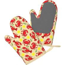 Lobster Crab Lemon Oven Mitts Cooking Silicone Gloves Kitchen Mittens Heat Resistant Non Slip Oven Mitts For BBQ Grilling Baking 1 Pairgood