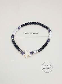 1 件简约波西米亚深色风格黑色玻璃珠、绿松石、海星弹性脚链和手链，适合女士日常佩戴和度假 - 彩色 - 查看 4