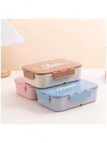 1 pieza Lonchera con tapa abatible personalizada con 1 cuchara de acero inoxidable, lonchera con compartimentos de plástico, lonchera para estudiantes, capacidad de 1200ml, apta para microondas y refrigeración, diseño de hebilla de tres lados, con anillo de sellado de silicona incorporado, a prueba de fugas, adecuada para trabajadores de oficina, estudiantes, maestros, campamentos, salidas. El mejor regalo para amantes, amigos, familiares, maestros, un imprescindible para la temporada de regreso a clases