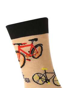 1双男士创意自行车图案袜子，时尚男女通用，舒适透气，个性化设计，送礼佳品，夏季必备 - 彩色 - 查看 2