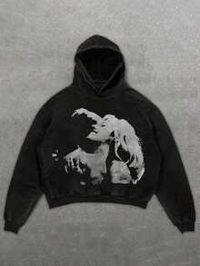 Men's Casual Portrait Print Lounge Pullover Hoodie - 黑色 - 查看 1