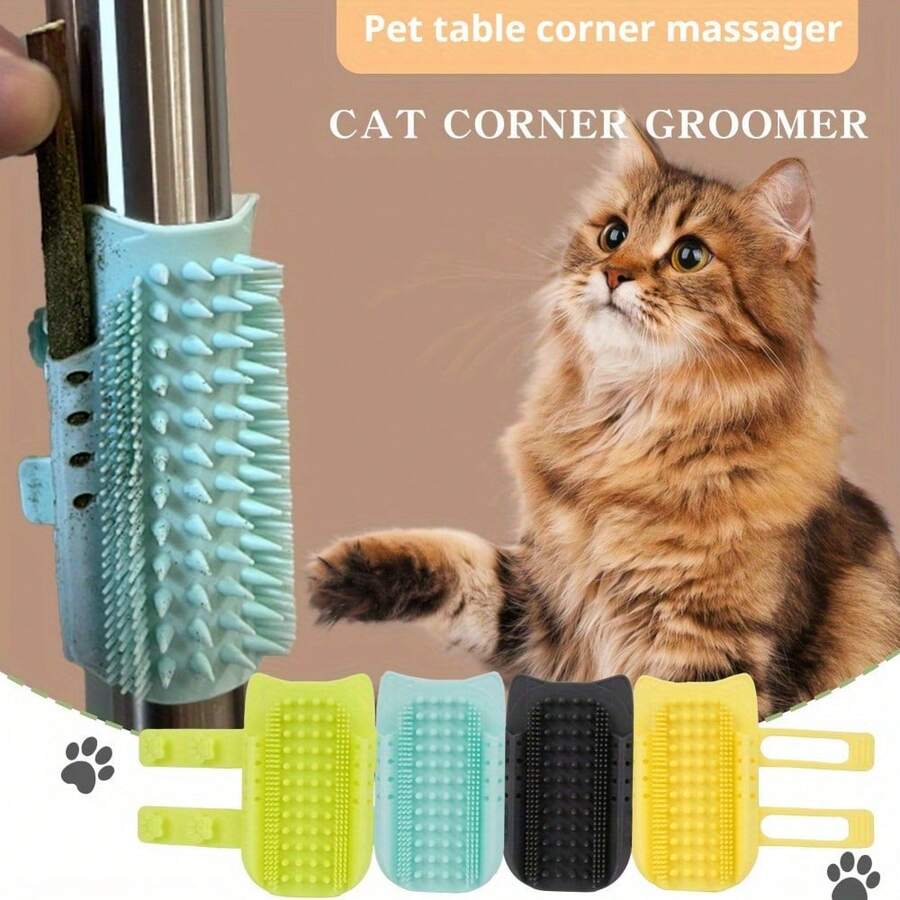 猫咪自助美容器、硅胶猫刷梳、柔软猫脸抓板、橡胶猫按摩器(适用于室内猫)、猫角抓板、猫抓板宠物用品 - 彩色 - 查看 1