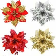 3/5pcs Artificial Christmas Red Flower 5.5" Glitter Christmas Red Flower Decor With Stem And Clip For Wreath, Christmas Tree, New Year Party, Wedding Decoration Home Decor Christmas Decorations Room Decor - Multicolor - View 3