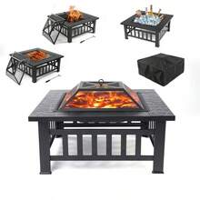 Fire Pits For Outside 32" Wood Burning Fire Pit Tables With Screen Lid Poker BBQ Net Ice Tray Food Clip And Cover Backyard Patio Garden Outdoor Fire Pit Ice Pit BBQ Fire Pit Black - 肉凍 - 查看 9