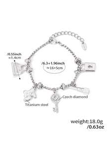 MiDuoDuo 1 Peça Pulseira Vintage Ajustável de Aço Titânio Banhada a Ouro 18K com Pingente de Strass, Joia Estilo Europeu e Americano Ins para Mulheres