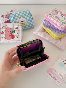 1 PC Girls Square Coin Purse Cartoon Cute Bunny Multi-Card Slot Short Card Holder Student PU ID Bag Wallet