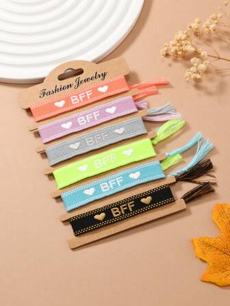 6 pièces Bracelets tricotés avec lettres brodées + bracelets tressés faits main, bracelets de style boho népalais, convient pour la famille, les amis, les étudiants, les cadeaux de vacances, les fêtes, les voyages, le port quotidien, la plage