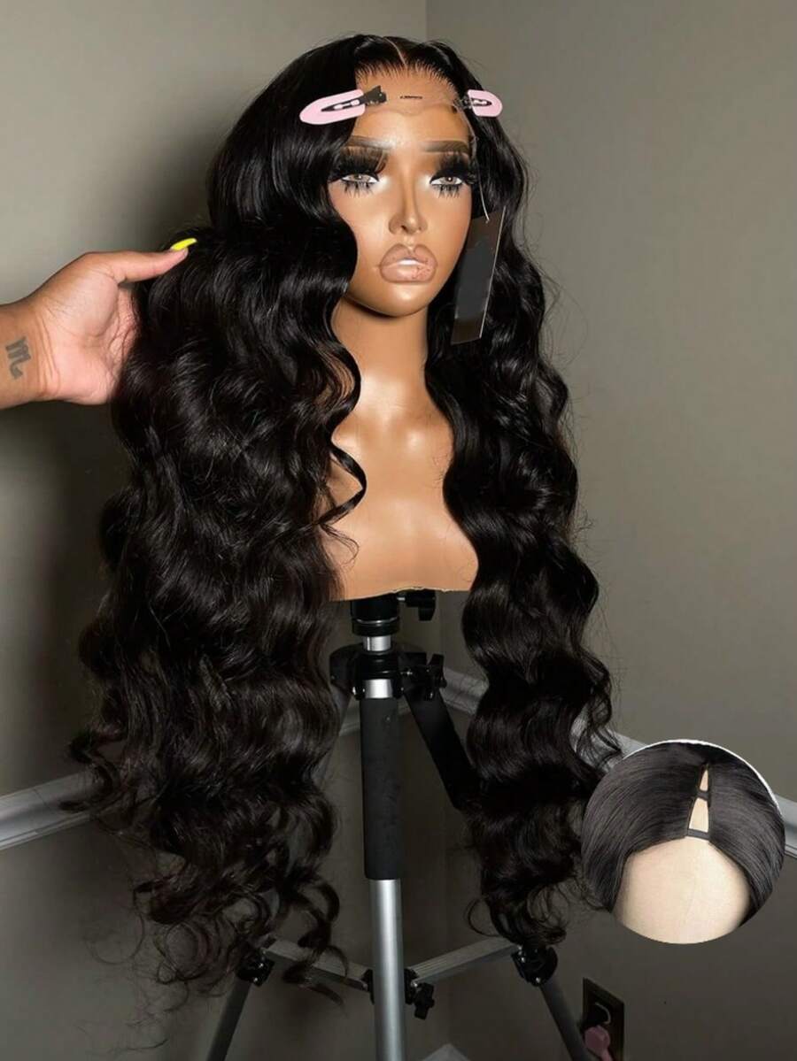 V Part Wig Human Hair Body Wave Glueless Wigs Human Hair For Women No Glue Upgrade U Part Human Hair Wig Brazilian Human Hair 200% Density Natural Color Wigs Beginner Friendly 40 Inch - Natural Black - 查看 1