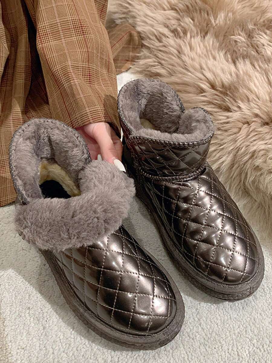 Damskie, wodoodporne, skórzane, pluszowe, ciepłe śniegowce w kolorze kawy, modne, miękkie, ocieplane, zimowe krótkie buty, antypoślizgowe, wygodne, futrzane buty