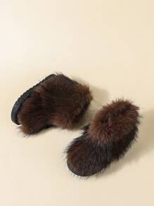 1 Pair Cute Niche Furry Boots, Mid-Calf Winter Snow Boots