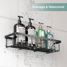 Shower Shelves For Inside Shower, 2 Pack Adhesive Bathroom Caddy Organizer Basket Rack For Storage And Organization, Wall Suction Bath Bathtub Shampoo Holder Set For RV Camper, Black - màu đen - Xem 6