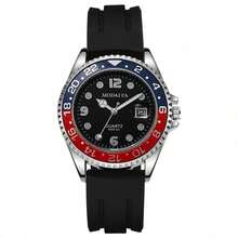 Men's Magnifying Glass Calendar & Street - Style Submariner Green Quartz Wristwatch----